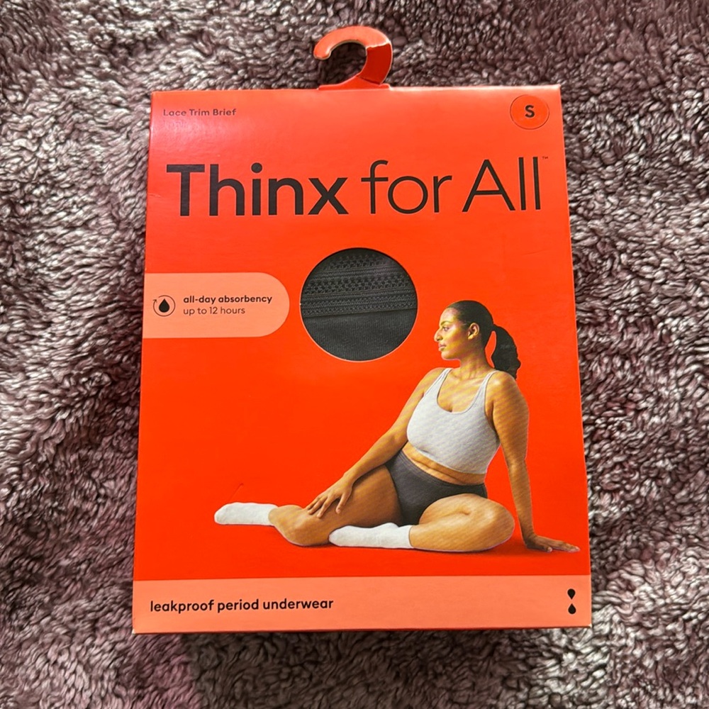 Thinx for All period underwear. Lace trim brief. New in box. Black. Size S.